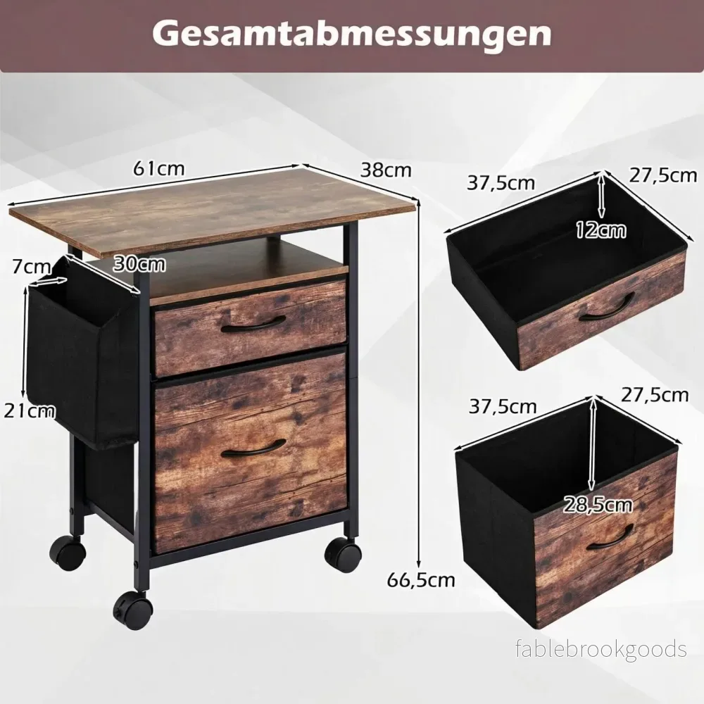 Rörlig – lådskåp, arkivskåp, smal nattduksbord på hjul – 61 x 38 x 66,5 cm - Bild 2