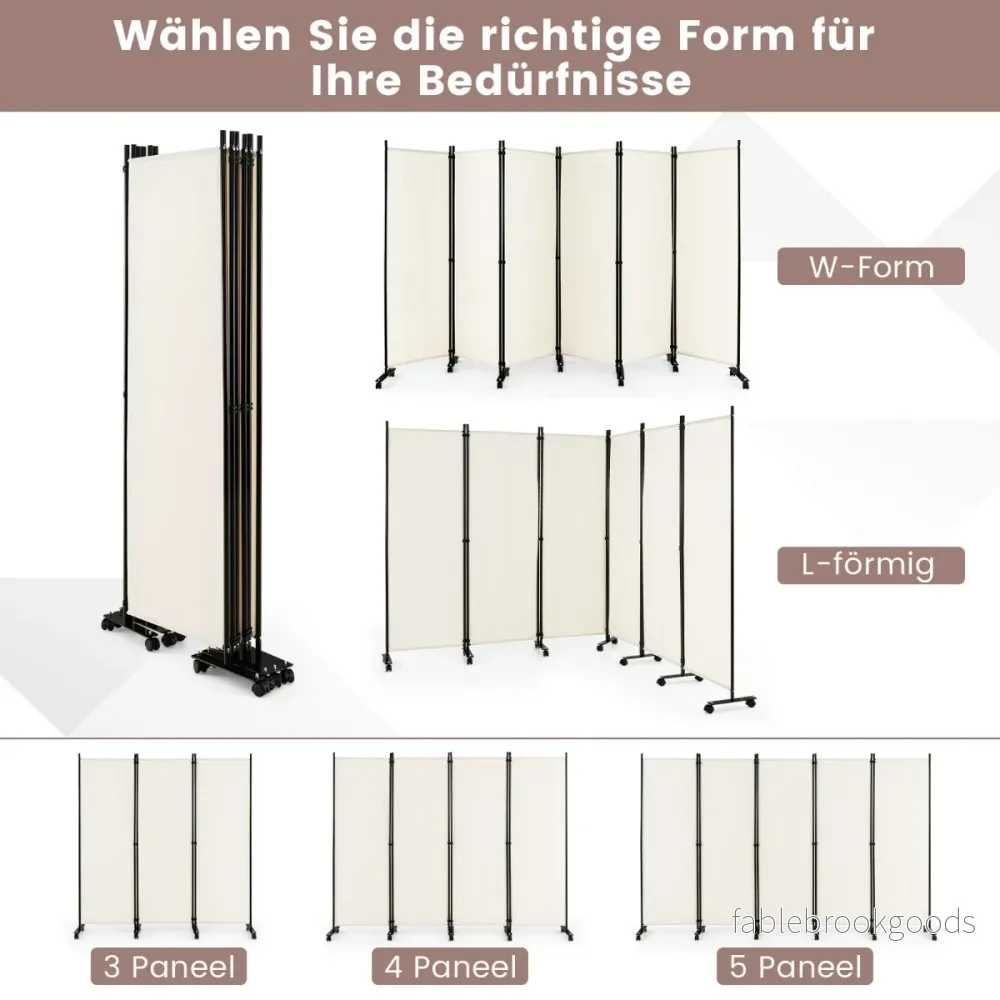 delad – hopfällbar rumsavdelare hög sekretessskärm med låsbara hjul – 6 172 cm – Beige - Bild 3
