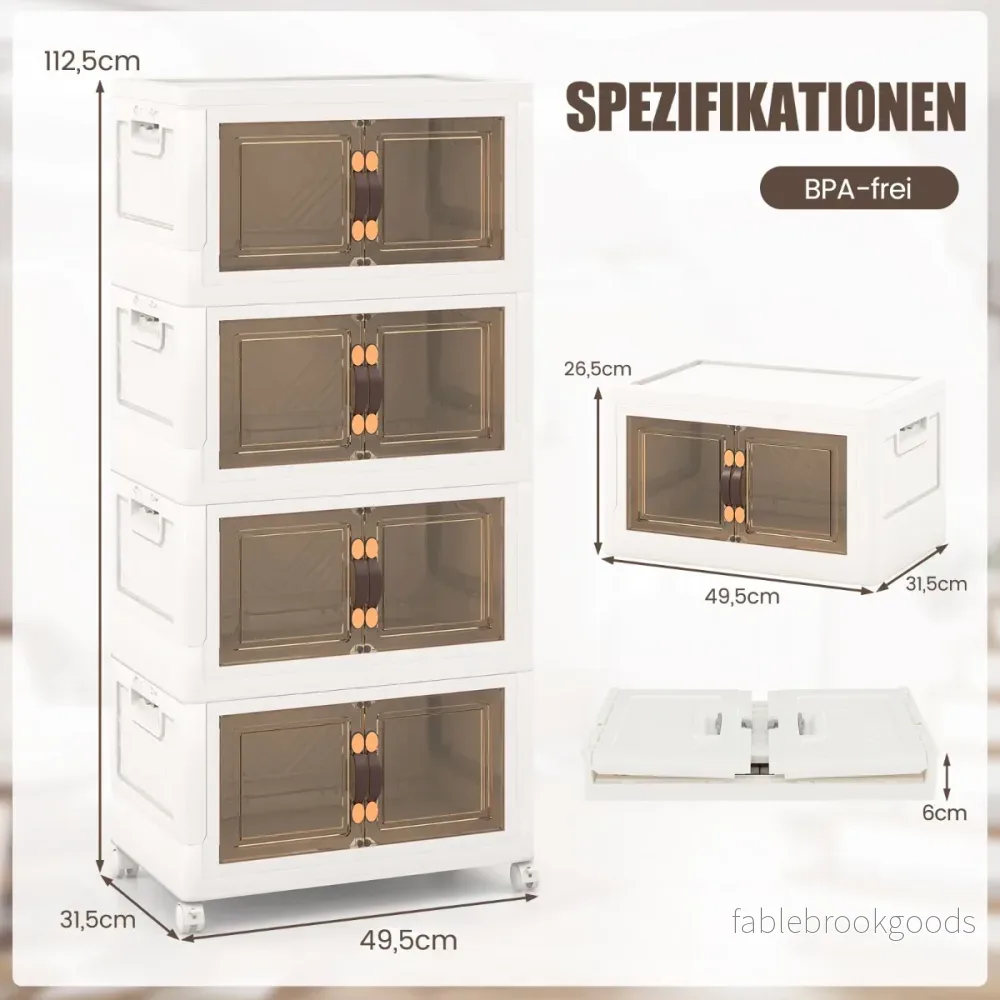 Set – med stapelbara förvaringslådor lock och hjul dörrar – 4 49,5 x 31,5 x 112,5 cm – Vit - Bild 2
