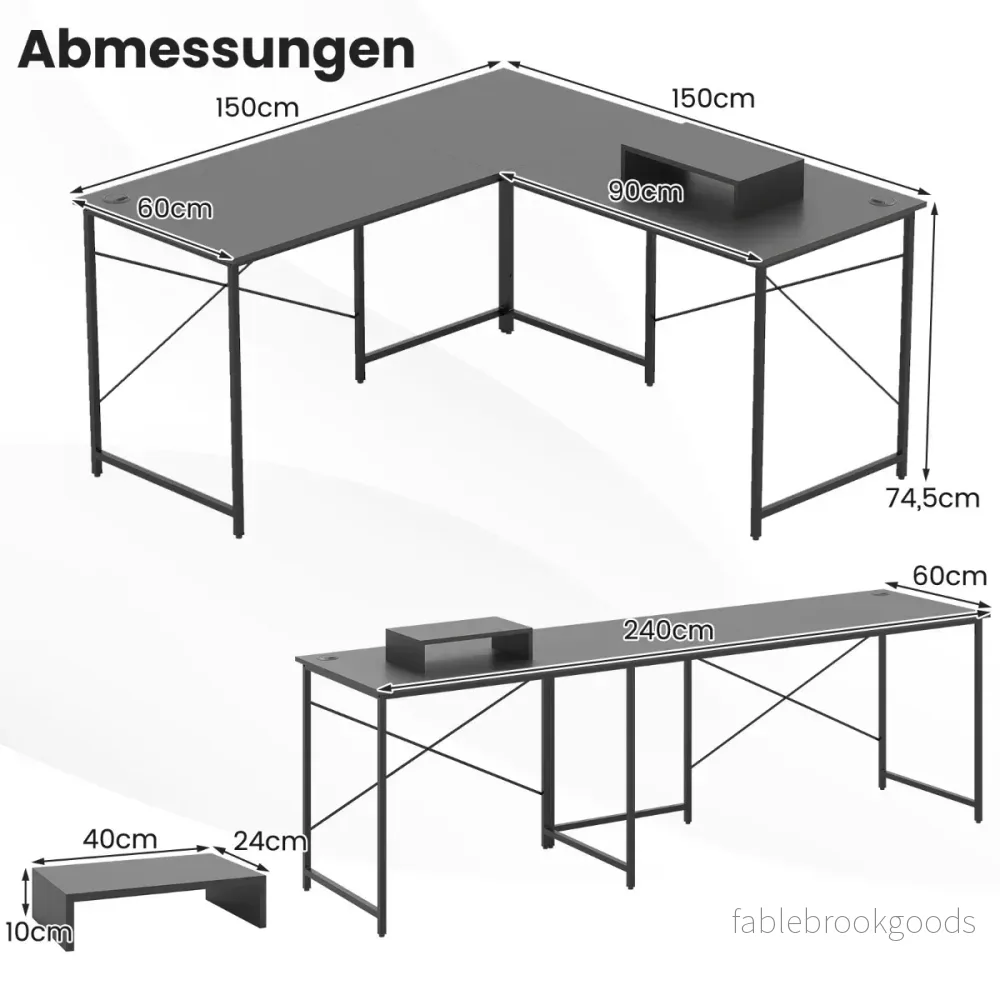 Skrivbord – L formad vändbart med laddningsstation Kontorsbord Grått – Grå - Bild 2