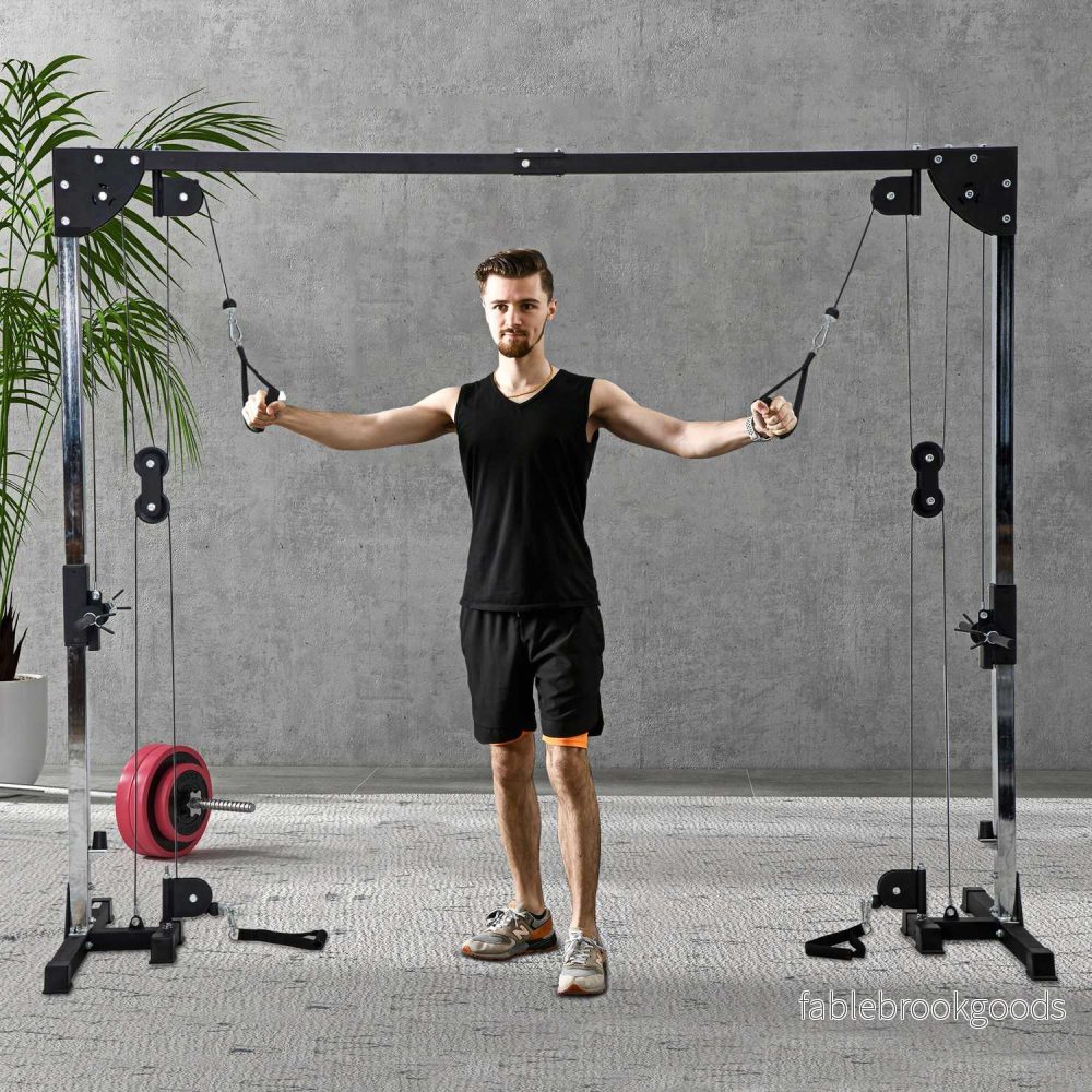 Kabeldragkraftverk för hemmet, insticksvikter upp till 50kg belastning per sida, kabeldragstation med handtag, fristående kabeltorn kabeldragtorn för övningar hemgym 245 x 207 cm | - Bild 2