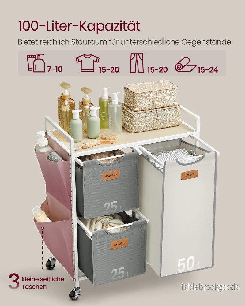 Tvättkorg med 3 fack - Snygg design - Naturlig beige-duva grå-krämvit - Bild 3