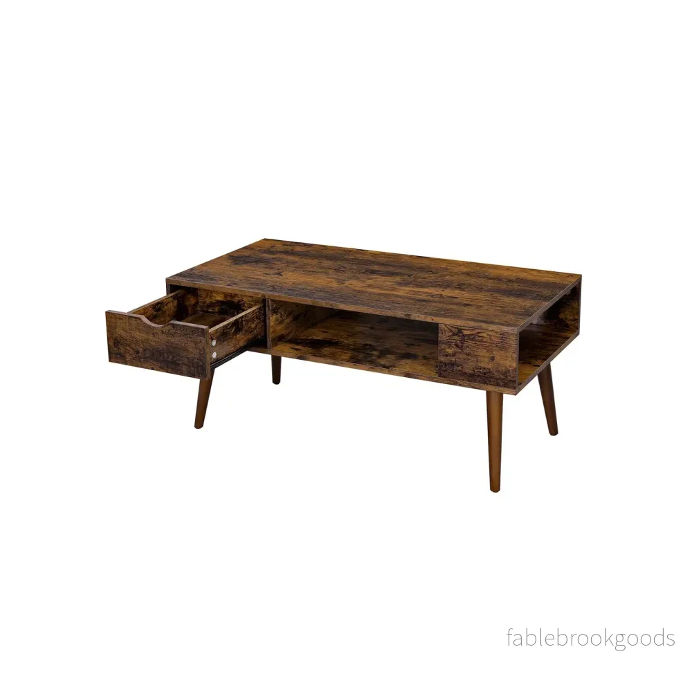 Soffbord – Med låda och öppet fack – Vintage brun - Bild 2
