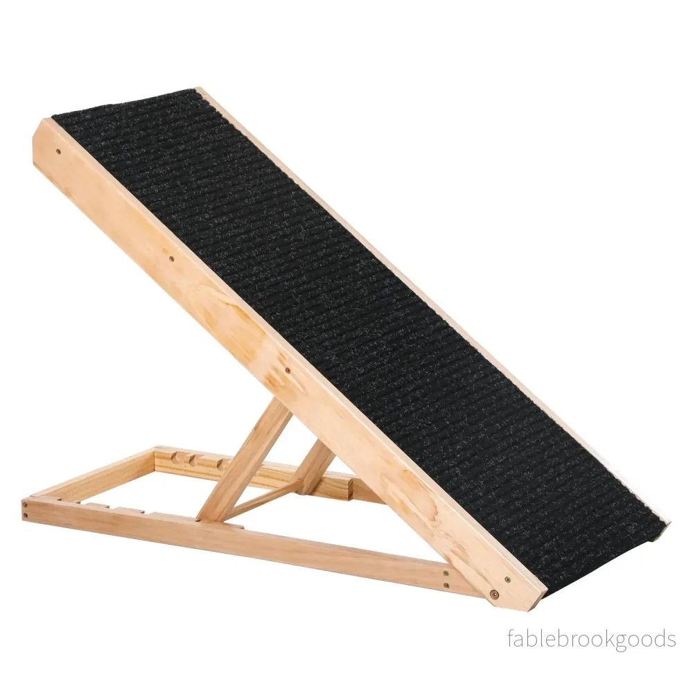 Justerbar hundramp med halkfri matta, furu, 90x40x61cm