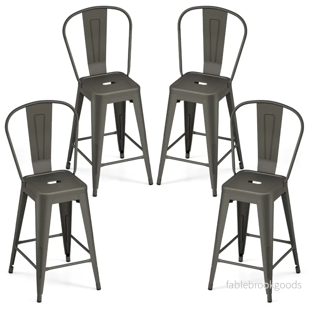 Set – med barstolar i stål, stapelbara avtagbar rygg, – 4 44,5 x 45,5 x 103 cm