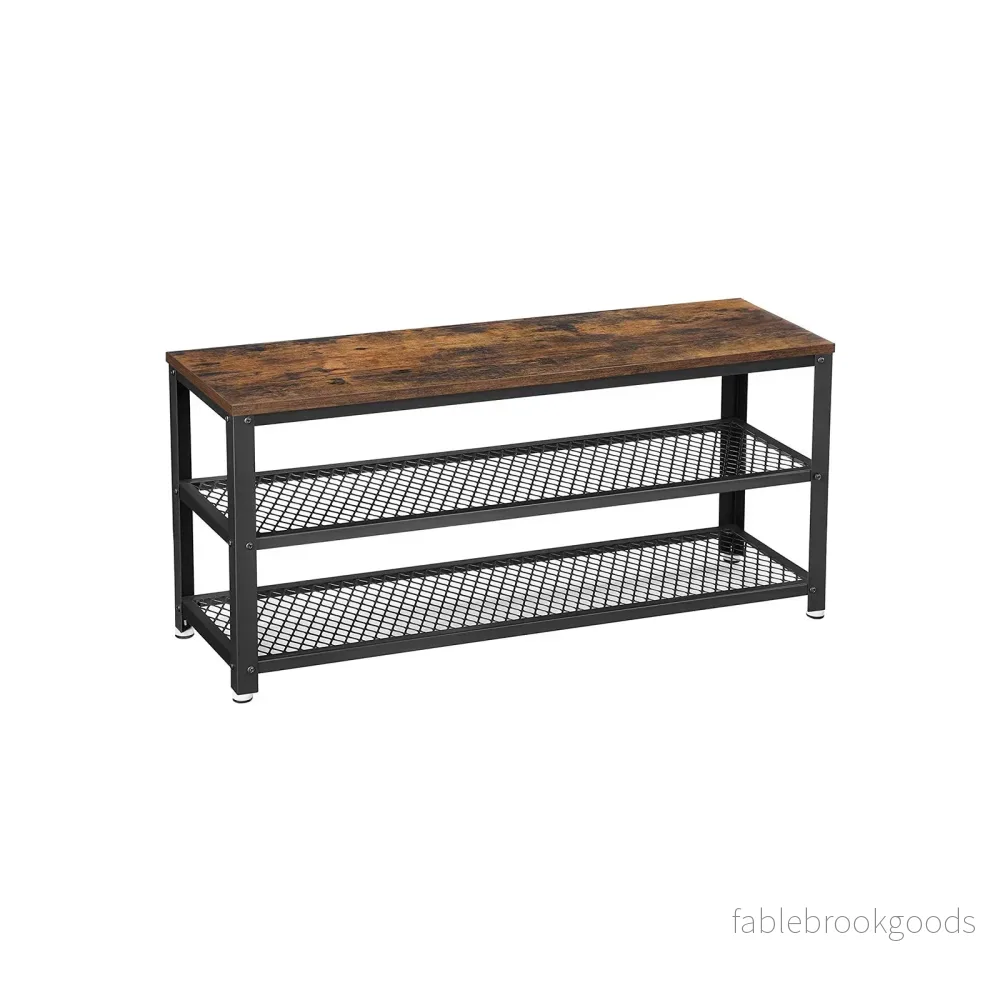 Skoställ – 2 hyllor – Metallram – Vintage Brun-Svart Skoställ – 2 hyllor – Metallram – Vintage Brun-Svart