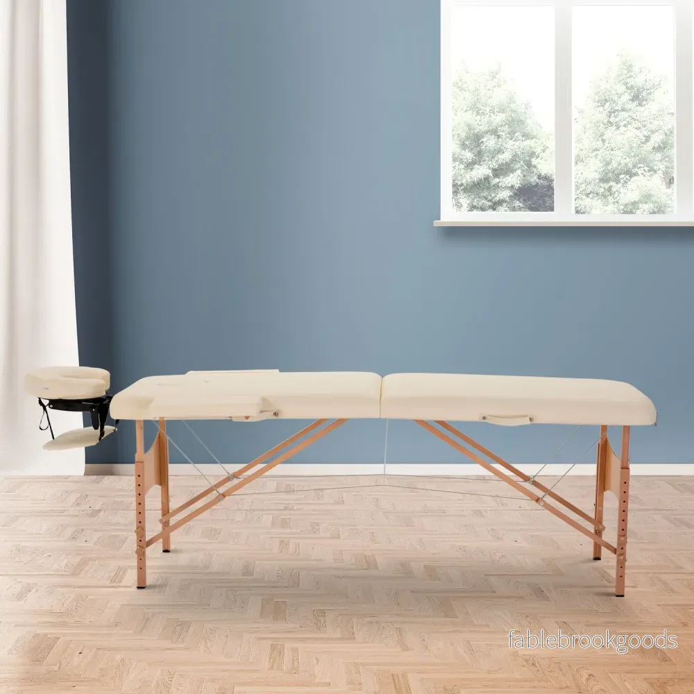 Justerbart hopfällbart massagebord, trä, konstläder, kräm - Bild 2