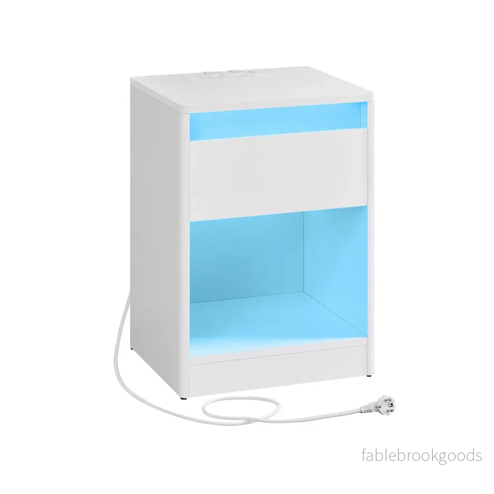 Sängbord med LED-belysning i modern molnvit