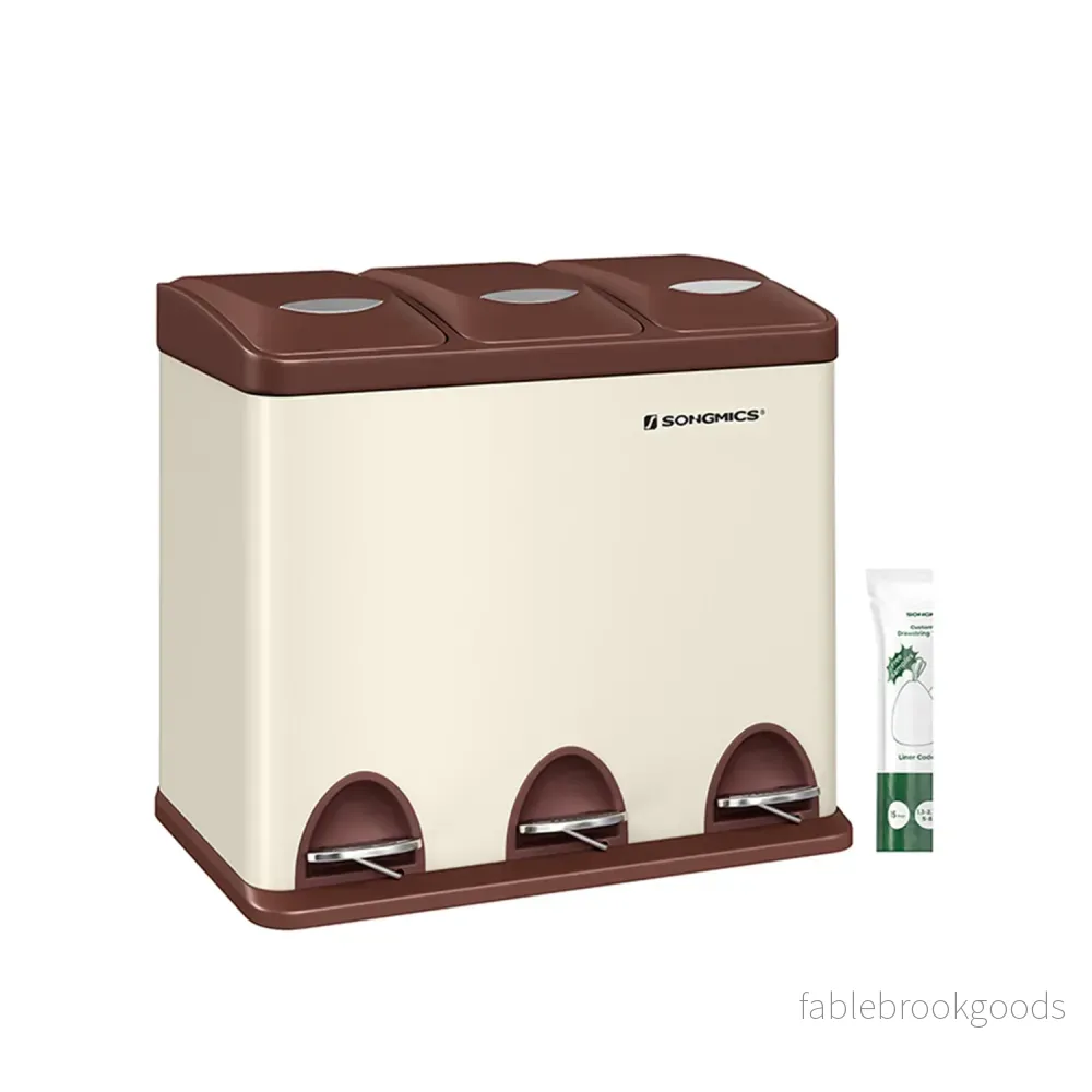 Sopkärl – 3 x 8 liter – med lock – gräddvit & brun Sopkärl – 3 x 8 liter – med lock – gräddvit & brun