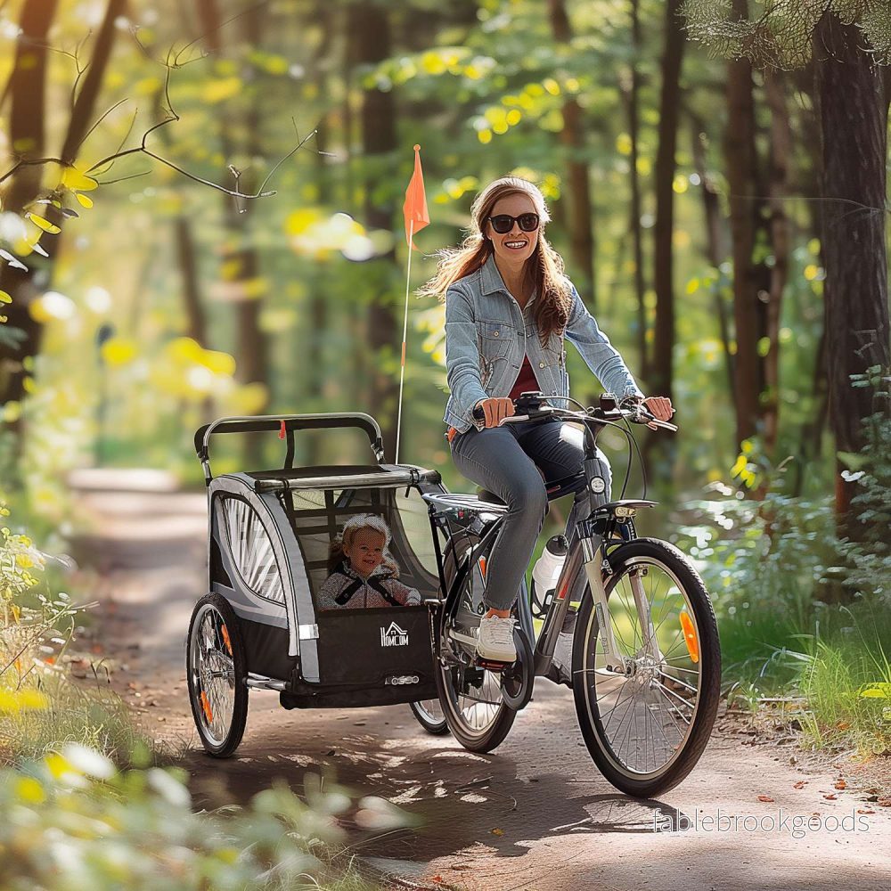 Hopfällbar cykelbarnvagn för 2, 18+ månader, grå - Bild 2