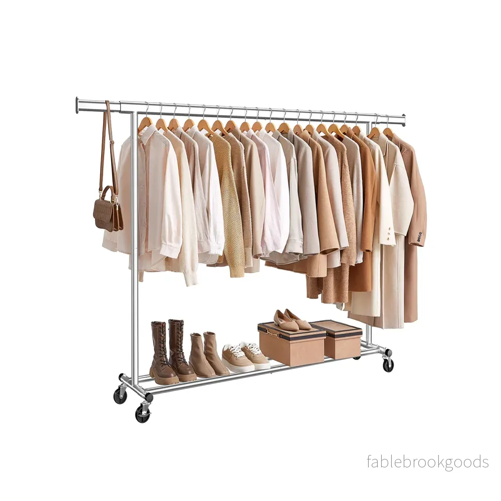 Klädställ på hjul – Utdragbar stång 160–200 cm – 150 kg Lastkapacitet – Silver