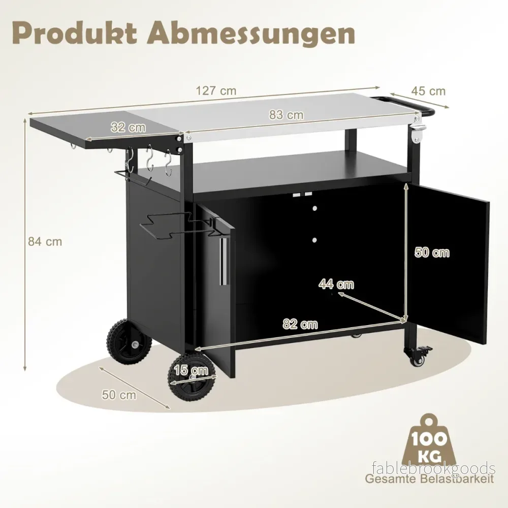 Utomhusgrillvagn – med rostfri plåt och fällbart sidobord skåp grillbord – Svart - Bild 2