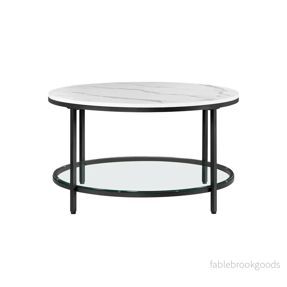 Soffbord – 2 hyllor – Vit marmorlook med svart ram Soffbord – 2 hyllor – Vit marmorlook med svart ram