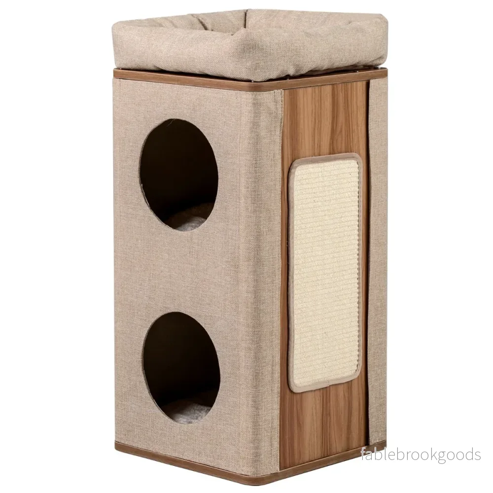 vånings – kattträd med repbräda och mattor, kattpinn för katter upp till kg, + – 3 3 20 – Beige