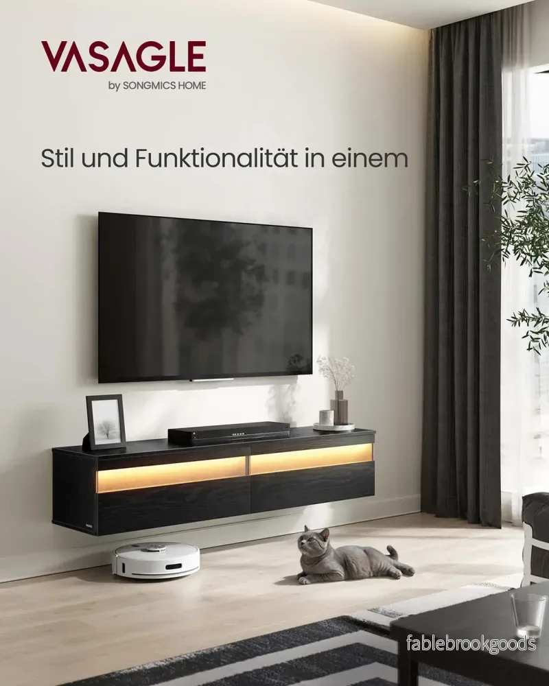Hängande TV lowboard – Modern design – Svart ebenholts - Bild 2