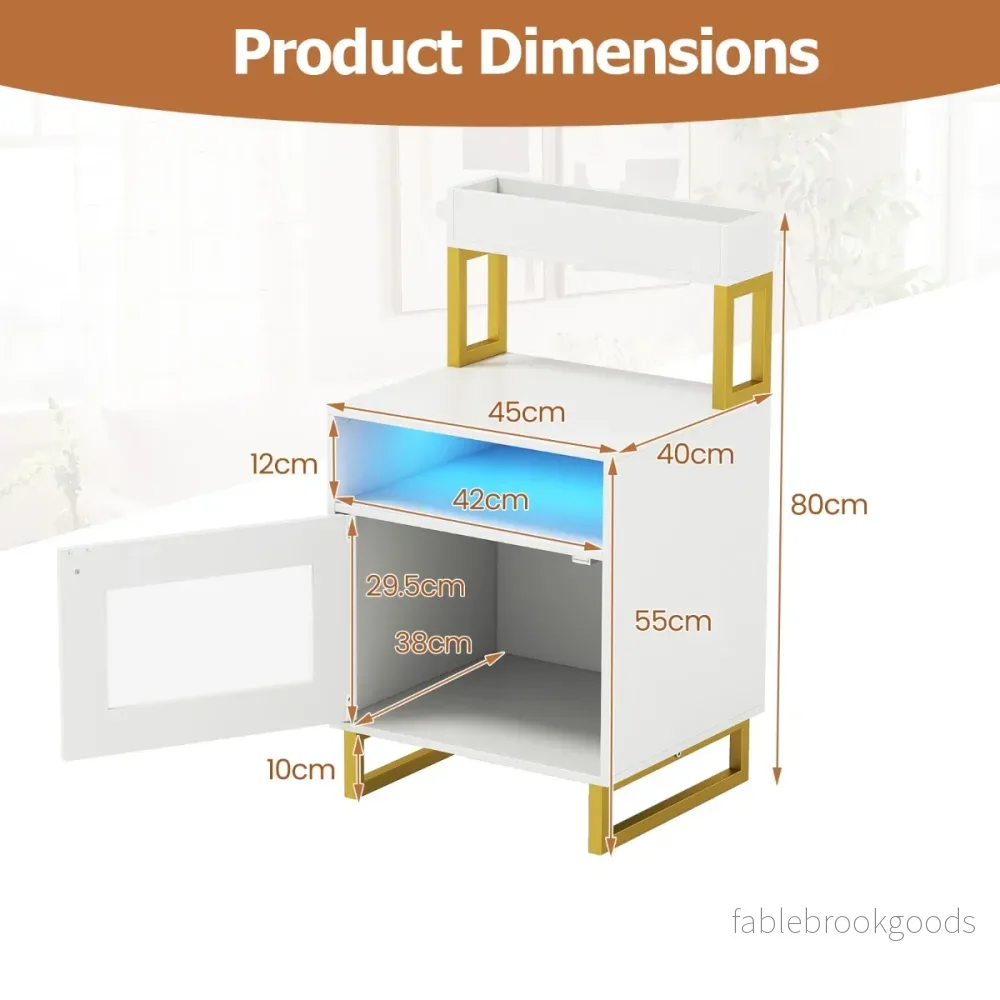 Modern – nattduksbord med LED ljus och överfack sidobord soffabord – Vit - Bild 2