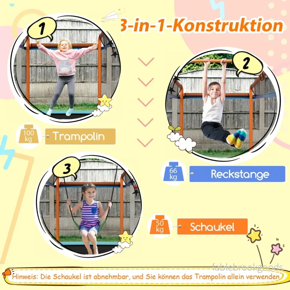 Rektangulär – i studsmatta för barn Stor fritidstrampolin med nät Blå + – 3 1 190 x 124 cm – Orange - Bild 2