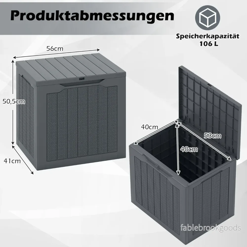 Utomhusförvaringslåda – Lockbox med låsbart och flätad rottinglook – 96 L – Grå - Bild 2