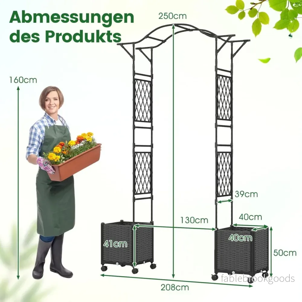 i – Rosbåge med blomlåda, trädgårdsbåge av metall och PP, spaljé rankbåge – 2 1 – Grå - Bild 2