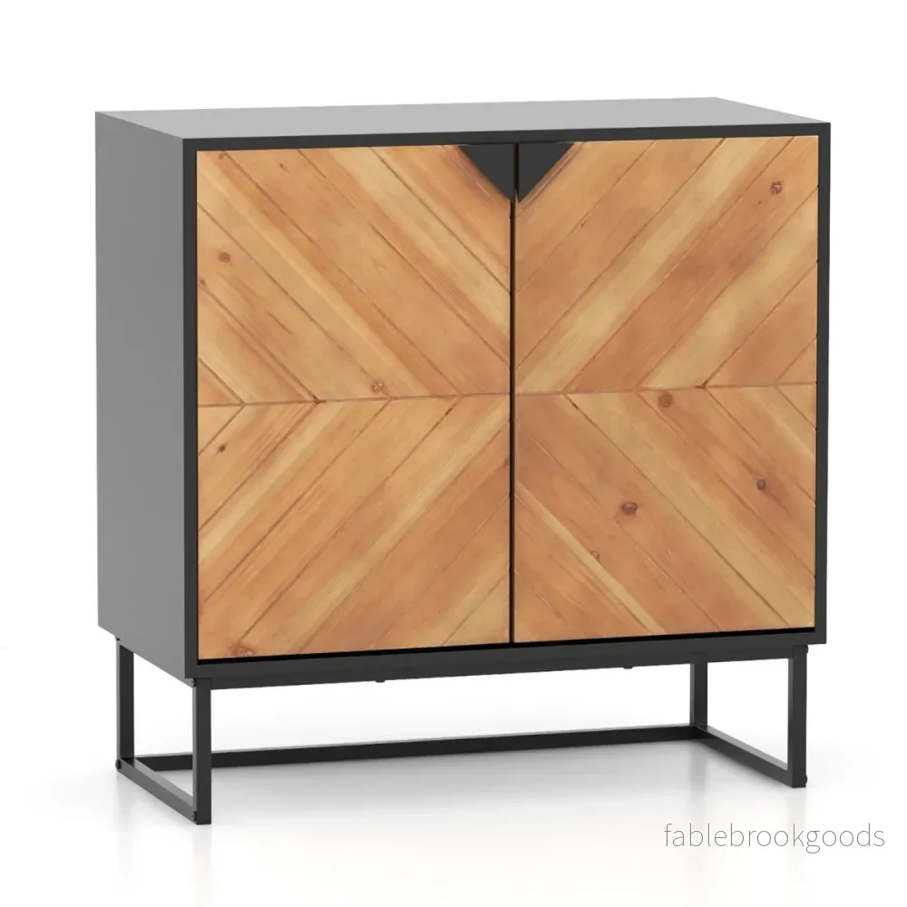 Skänk – med dörrar köksskåp hylla bufféskåp modern metallben – 2 80 x 40 x 80 cm – Svart - Bild 2