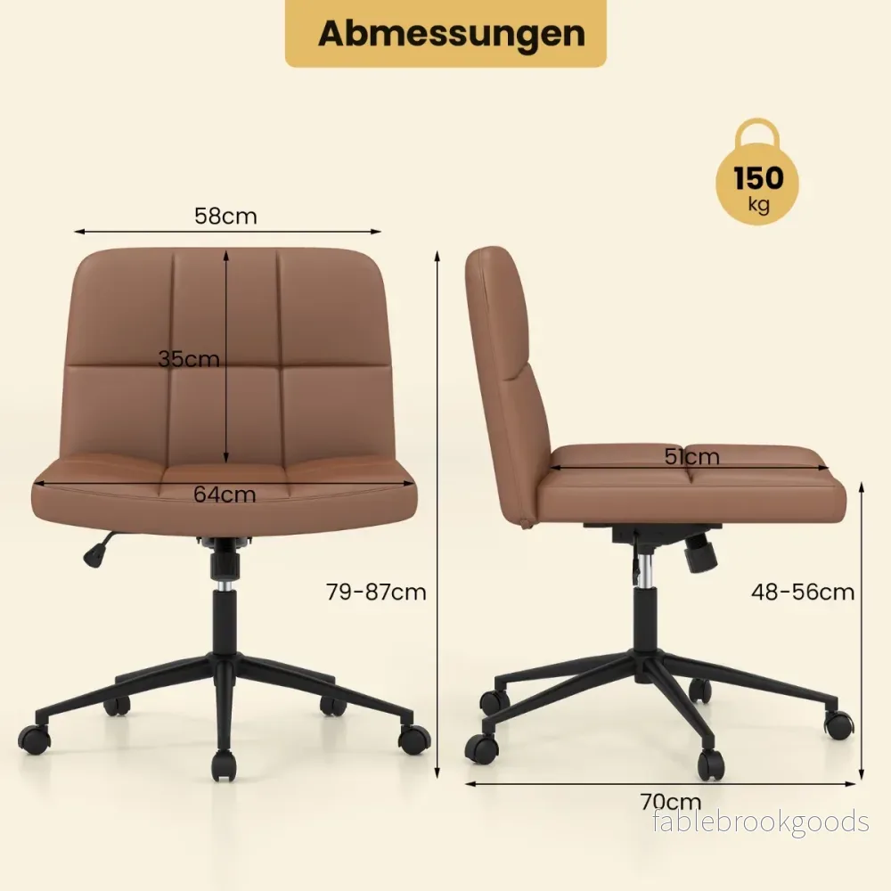 Kontorsstol – utan armstöd Arbetsstol med bred sits 360° vridbart konstläder för hemmakontor – Brun - Bild 2