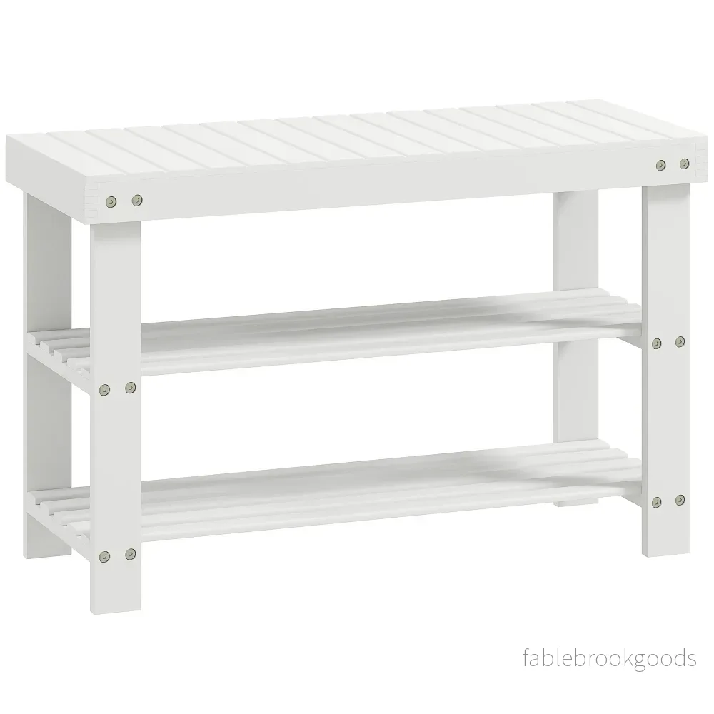 Bambuskobänk med förvaring, 2 hyllor, 70x28x45 cm, vit