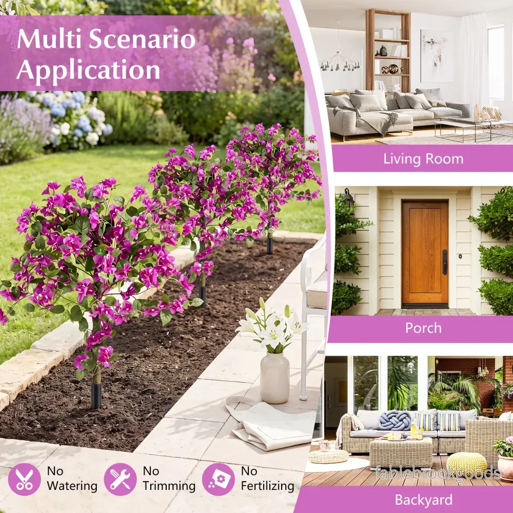 2‑pack – konstgjorda blommor med jordspett, bougainvillea för veranda och trädgård - Bild 3