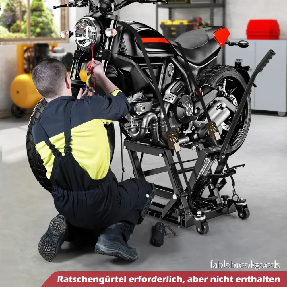 Motorcykellyftplattform – upp till stegs höjdjusterbar hydraulisk motorcykeljack – 680 kg 3 – Svart - Bild 2