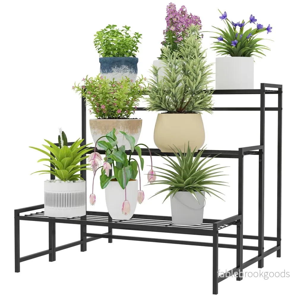 Plantställning i metall – 3-vånings blomsterhylla inomhus/utomhus, 66 cm