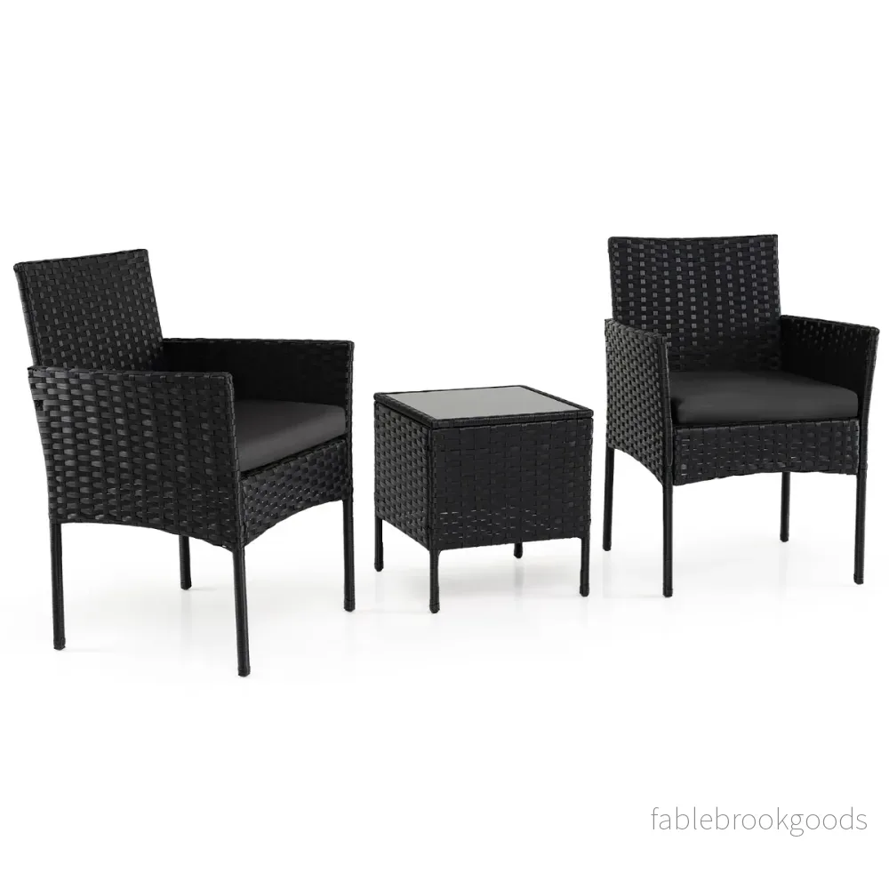 Trädgårdsmöbler – delad rattan balkongmöbler med stolar och trädgårdsbord Utomhus trädgårdslounge – 3 2 – Svart