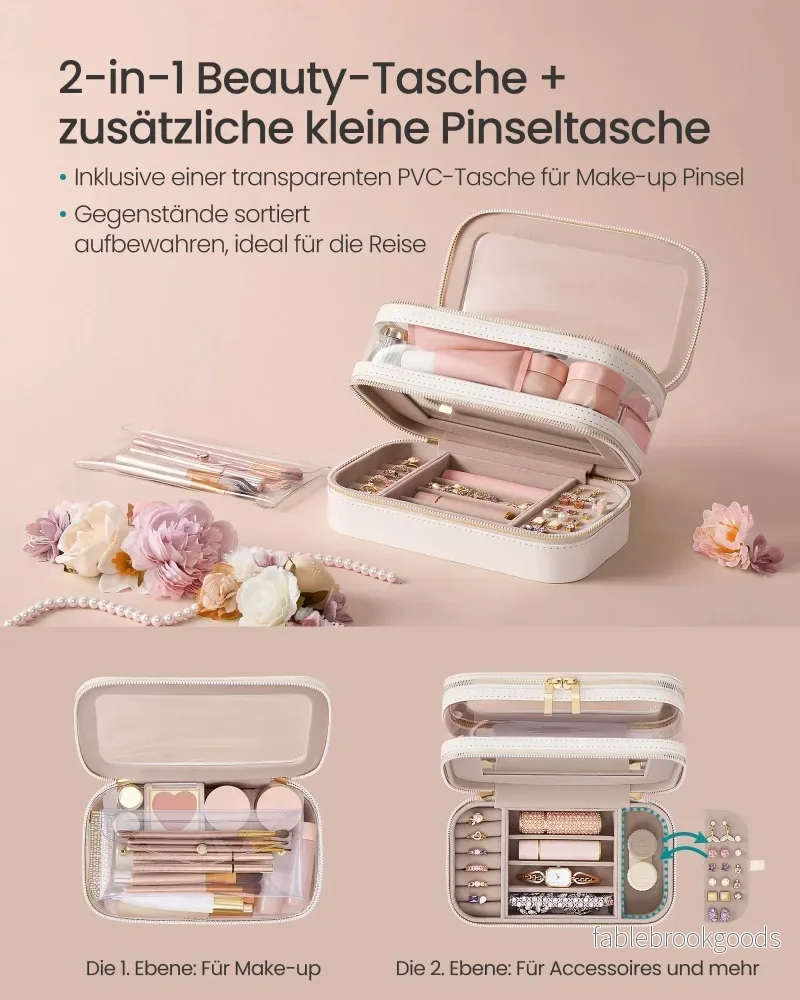Sminkväska med smyckeskrin – Elegant design – Molnvit - Bild 3