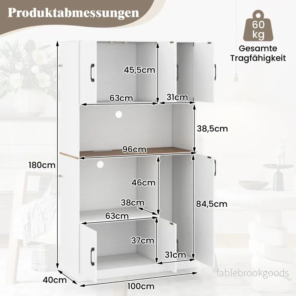 Bufféskåp – med uttag och mikrovågsställ, köksskåp i trä – Vit - Bild 2