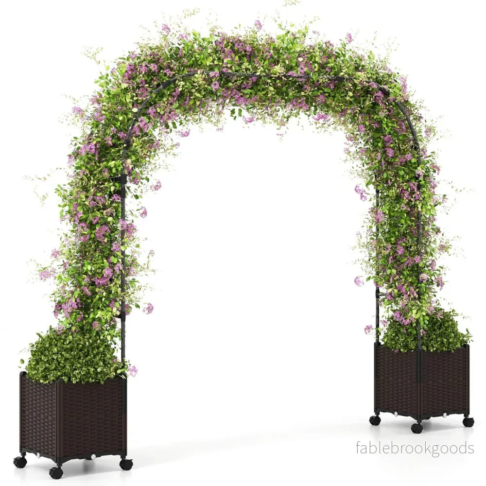 Trädgårdsbåge – spaljé med planteringskärl utomhus pergola klätterbåge metall dekorbåge – 2 – Brun
