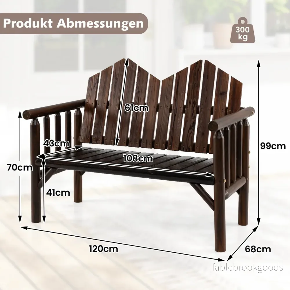 sits – trädgårdsbänk massivträ loveseat med lutande ryggstöd rymlig slats säte – 2 – Brun - Bild 2