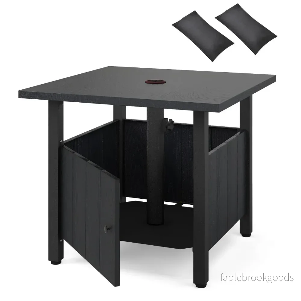Utomhus – sidobord med parasollhål, trädgårdsbord sandpåsar, balkongbord – Ø 48 cm 2 – Svart