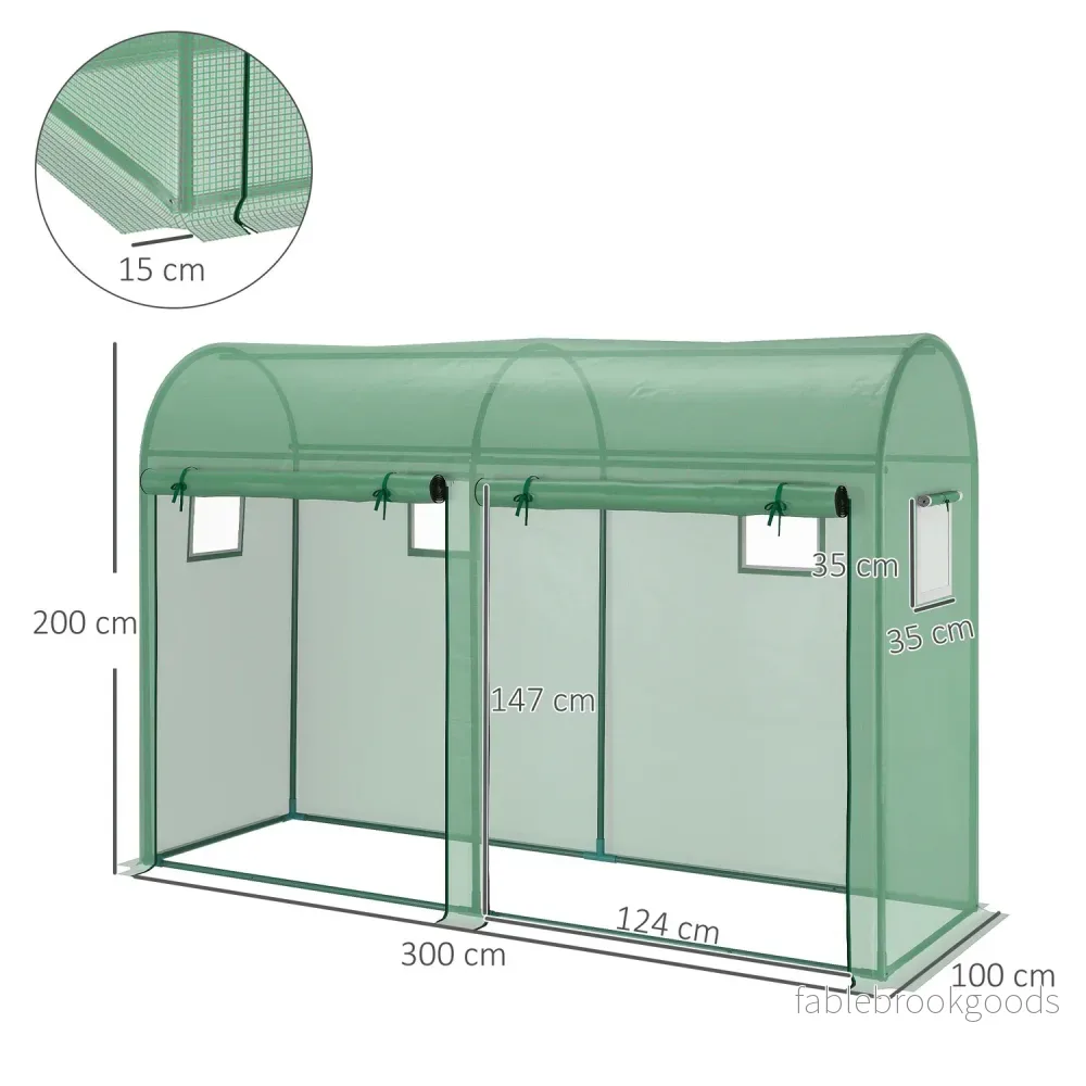 Växthus 300x100x200 cm, PE Plast, Stålstomme, 4 fönster - Bild 3