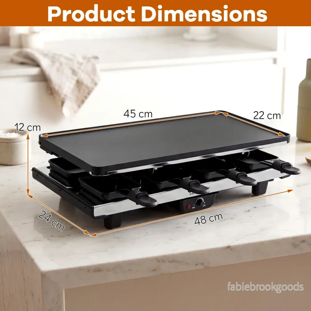 Raclette – för åtta personer elektrisk grill med vändbar non stick i 1400W – 2 1 - Bild 2