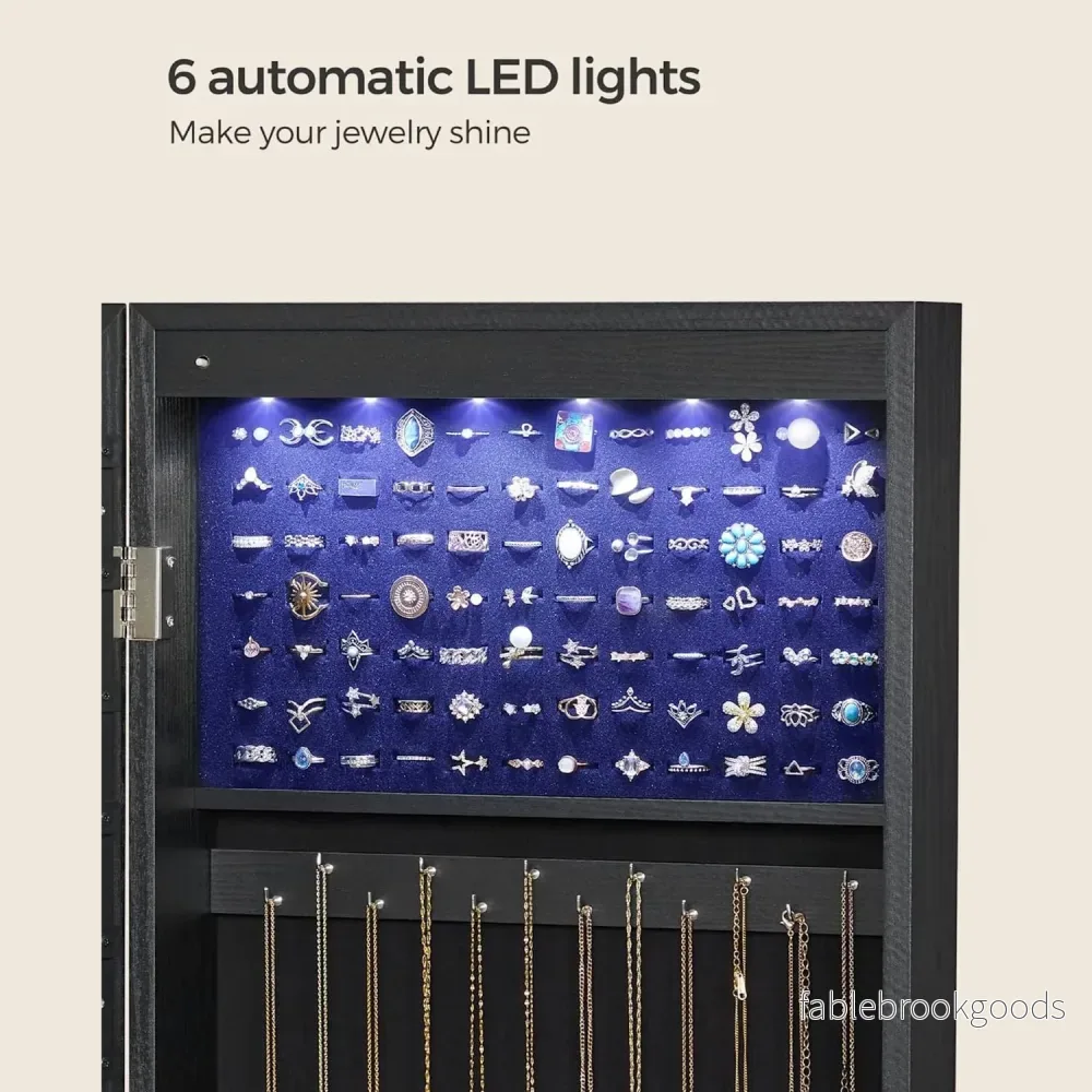 Smyckesskåp – Hängande med LED-belysning – Svart - Bild 3