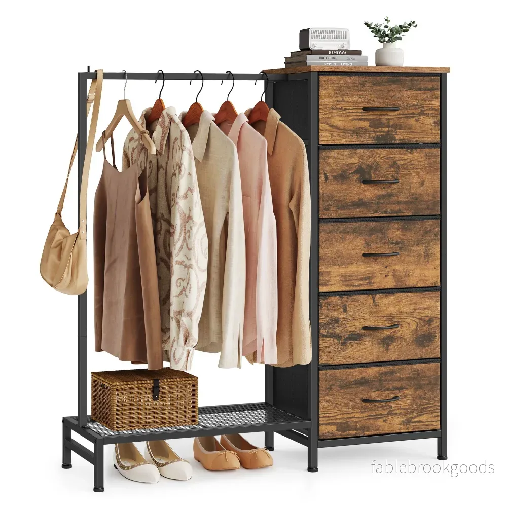 Ladekast – Met Stoffen Schuifladen en Metalen Frame – Rustiek bruin – 96,2 x 30 x 117,7 cm Ladekast – Met Stoffen Schuifladen en Metalen Frame – Rustiek bruin – 96,2 x 30 x 117,7 cm