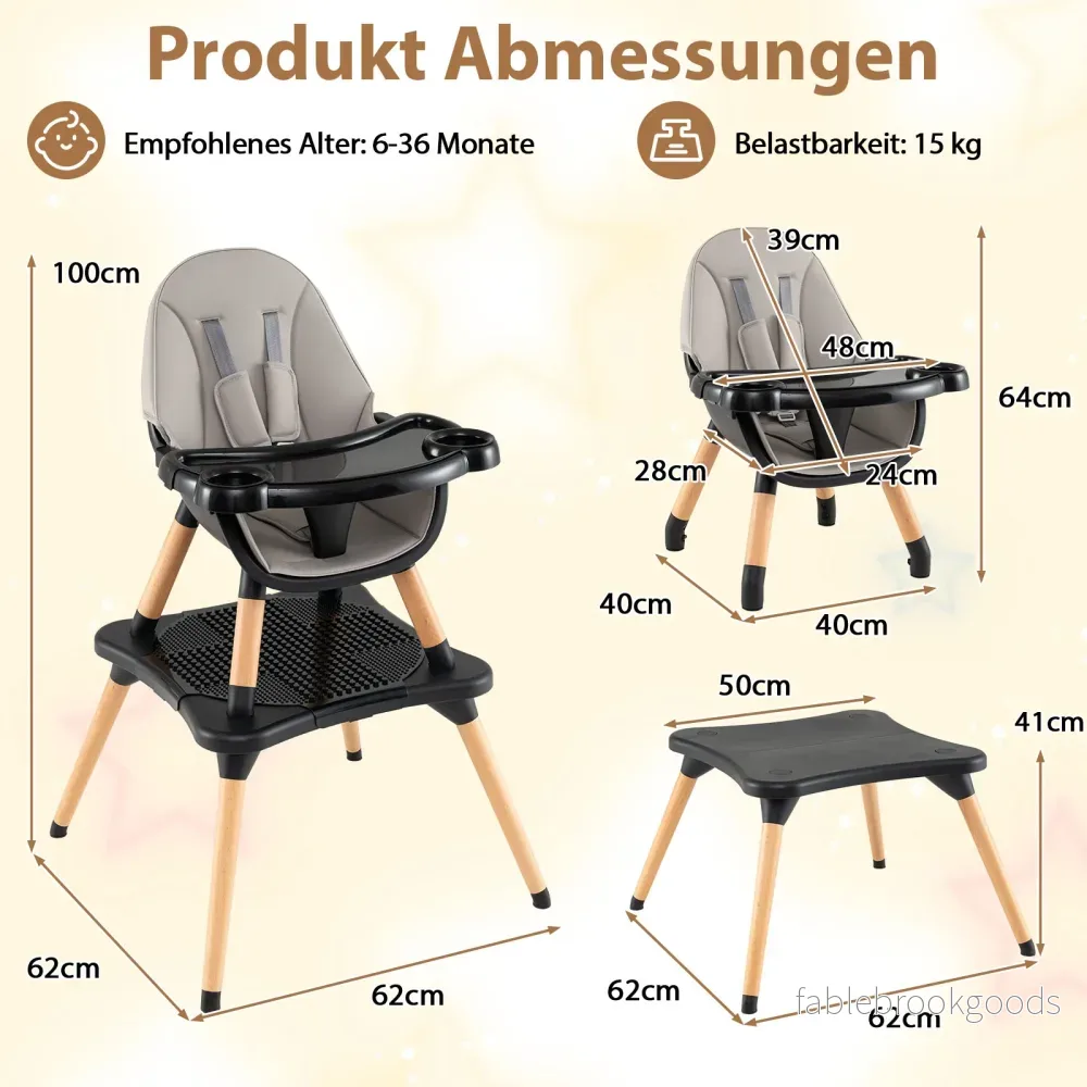 i – Baby Högstol med Byggbord och Avtagbart Dubbelbricka Barnstol – 6 1 – Svart - Bild 2