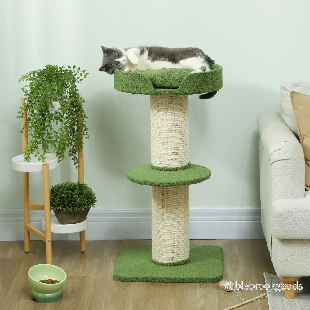 Kattträd 91cm med säng, plattformar, sisalstolpar, grönt - Bild 2