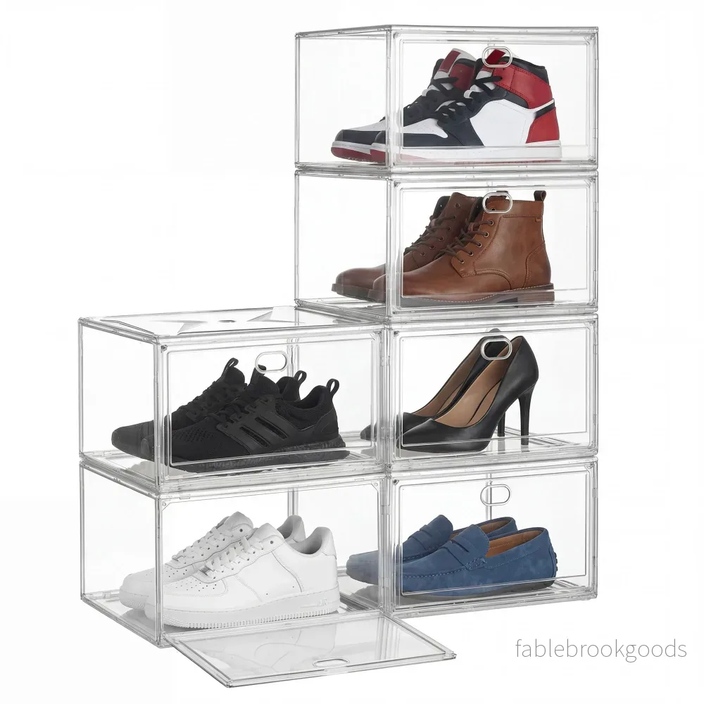 Schoenendozen - Set van 6 - Stapelbaar - Magnetische Deur - Wolkenwit - Bild 2