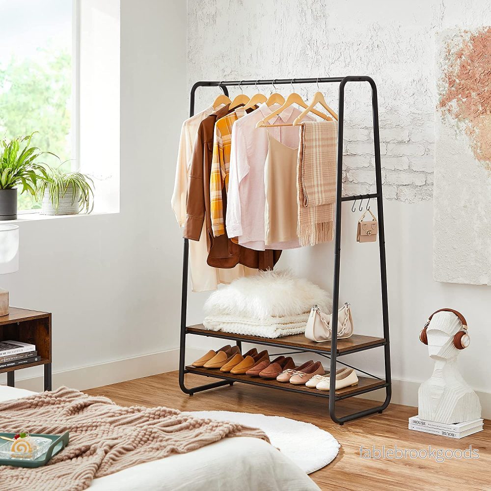 Klädställ – Robust design med 2 hyllor – Vintage brun/svart - Bild 3