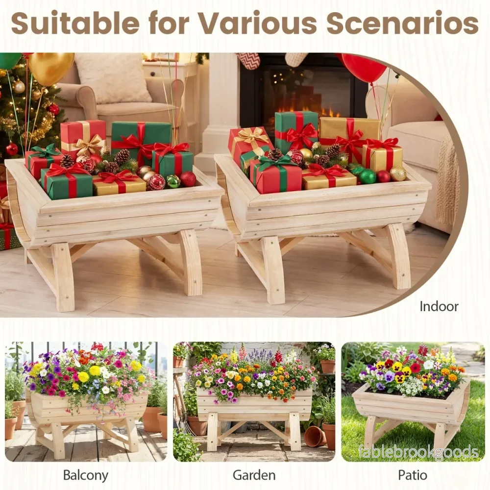 pack – Odlad Bänk Av Granträ Med Dräneringshål Halvfat Blomlåda – 2 – Natur - Bild 3