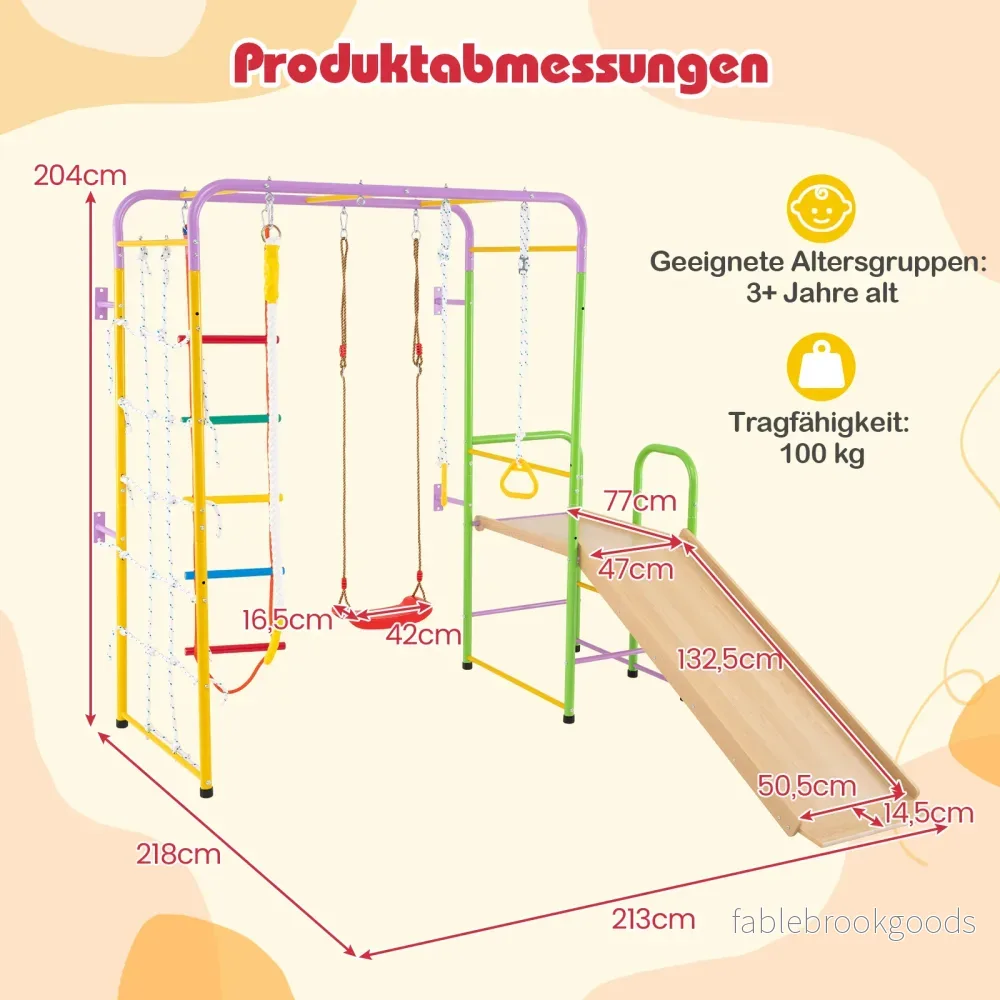 i – klätterställning klättervägg och apstänger stege rep gymnastikrings gunga rutschkana klättrare – 8 1 – Färgglad - Bild 2