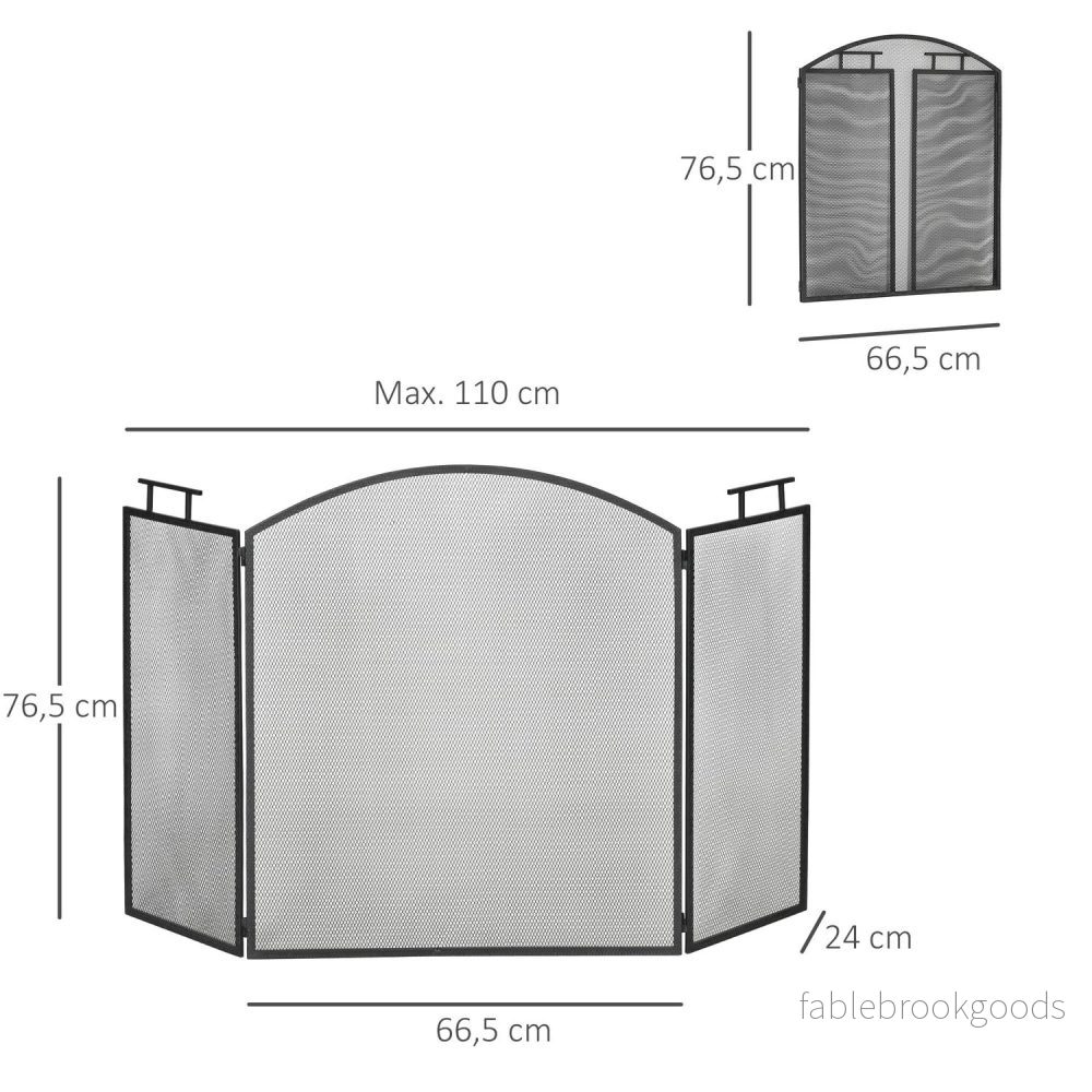 Öppen spisskärm, hopfällbar metallgnistskydd, svart, 110x24x76,5 cm - Bild 3