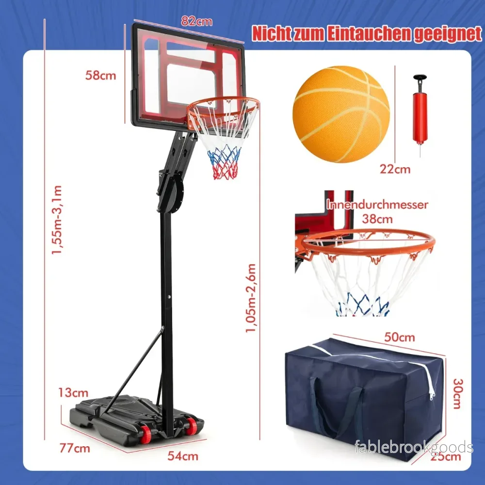 Höj – och sänkbart basketställ med stativ hjul, cm, basketkorg – 2 105-260 – Svart - Bild 2