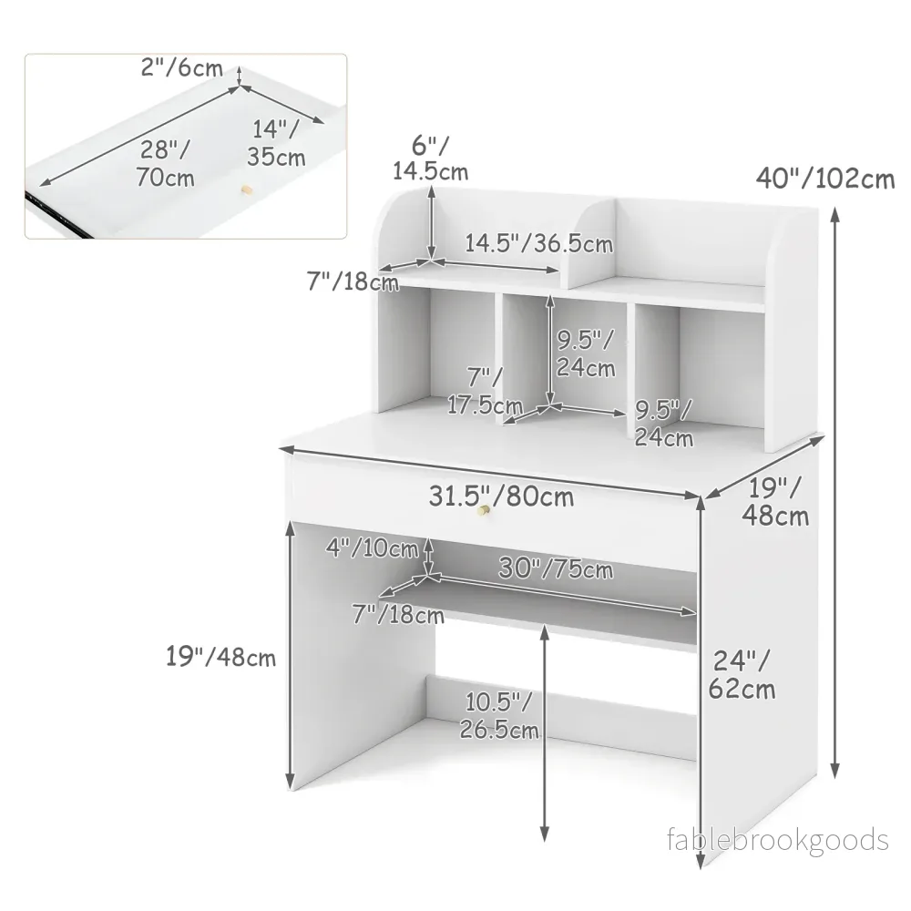 Barn – skrivbord med låda och hylla i trä, vitt – Vit - Bild 2