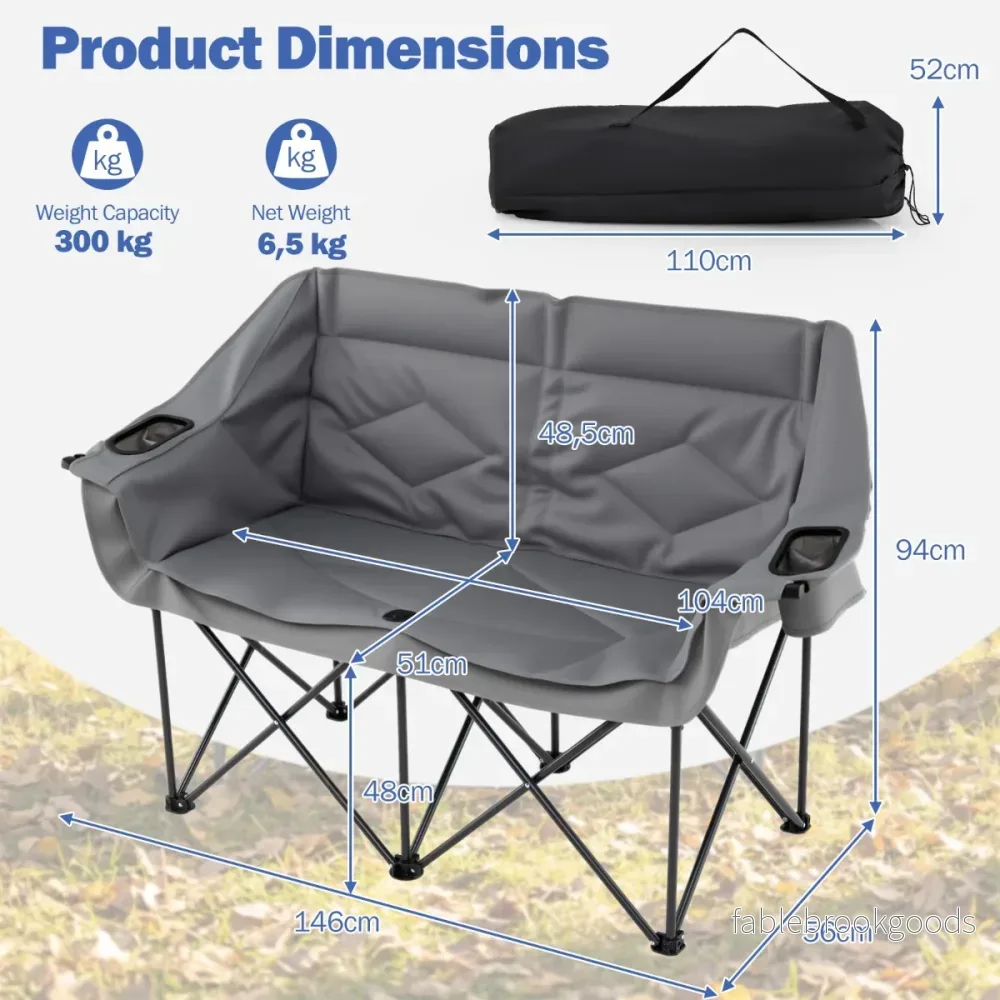 XXL campingsoffa – för personer, hopfällbar campingstol med dryckeshållare och nätfickor i – 2 – Grå - Bild 2