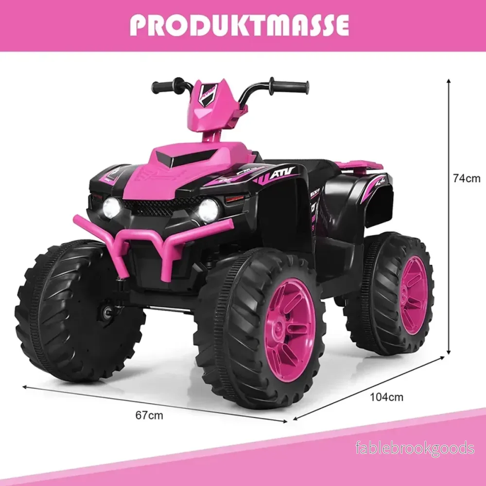 12V – Electric Kids Quad med Strålkastare Mini Musik och Horn – Rosa och svart - Bild 2